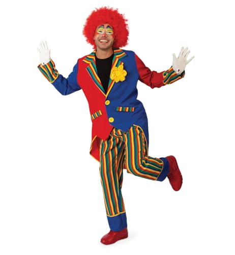 KarnevalsTeufel Clown Kostüm für Erwachsene – 2-teiliges Kostüm mit bunter Frackjacke & Streifenhose – Fasching Zirkus Verkleidung Unisex (M) von KarnevalsTeufel.de
