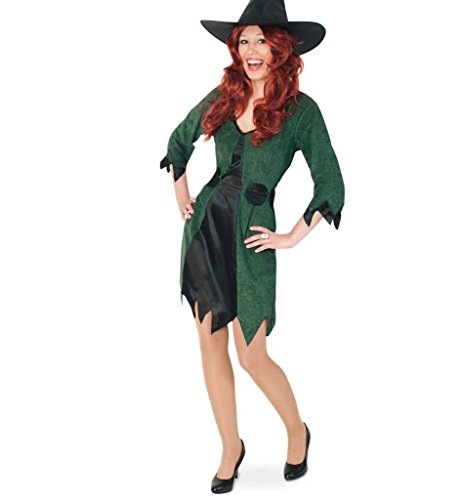 KarnevalsTeufel Damen-Kostüm Waldhexe kurz mit Gürtel Hexe Kleid Halloween grün-schwarz Walpurgisnacht Geisterstunde (36) von KarnevalsTeufel.de