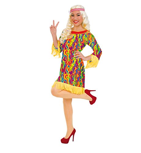 KarnevalsTeufel Damenkleid Hippie Liz mit hellgelben Fransen, 70er, Hippie-Kostüm von KarnevalsTeufel.de