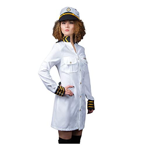 KarnevalsTeufel Damenkostüm Kapitän Kleid mit Mütze Marine Kapitäns Dame Seefahrt Uniform Kapitänskostüm Berufe (38) von KarnevalsTeufel.de