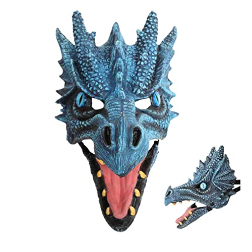 KarnevalsTeufel Drachen Maske Gesichtsmaske Dragon mit flexiblen Unterkiefer Fantasy, Cosplay, Fabelwesen Halbmaske, Drachenkopf für Erwachsene, Accessoire (Blau) von KarnevalsTeufel.de