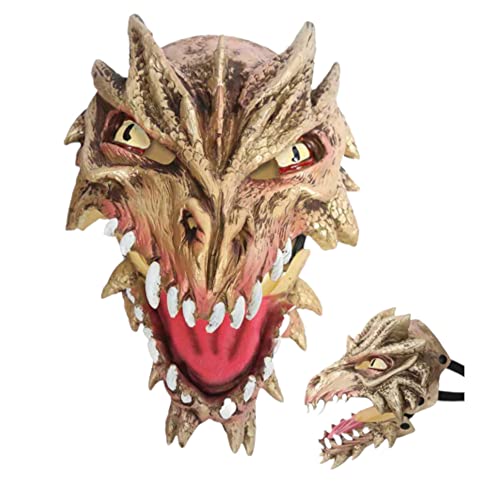 KarnevalsTeufel Drachen Maske Gesichtsmaske Dragon mit flexiblen Unterkiefer Fantasy, Cosplay, Fabelwesen Halbmaske, Drachenkopf für Erwachsene, Accessoire (Gold) von KarnevalsTeufel.de