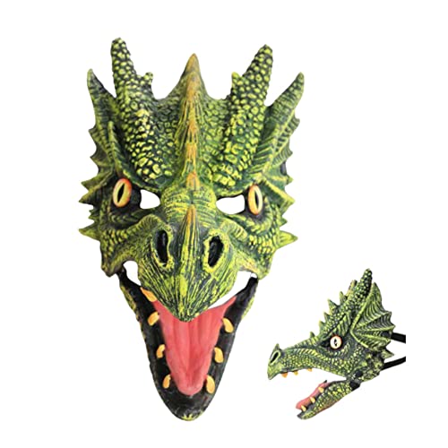 KarnevalsTeufel Drachen Maske Gesichtsmaske Dragon mit flexiblen Unterkiefer Fantasy, Cosplay, Fabelwesen Halbmaske, Drachenkopf für Erwachsene, Accessoire (Grün) von KarnevalsTeufel.de