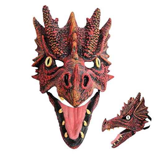 KarnevalsTeufel Drachen Maske Gesichtsmaske Dragon mit flexiblen Unterkiefer Fantasy, Cosplay, Fabelwesen Halbmaske, Drachenkopf für Erwachsene, Accessoire (Rot) von KarnevalsTeufel.de