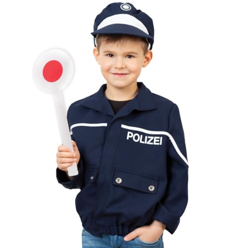 KarnevalsTeufel Faschingskostüm Polizeijacke für Kinder – Blau Ordnungshüter langarm Polizist Uniform mit Mütze und Kelle (140) von KarnevalsTeufel.de