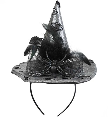 KarnevalsTeufel Haarreif Hexenhut für Erwachsene in grau Halloween Spinne von KarnevalsTeufel.de