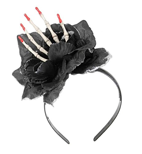 KarnevalsTeufel Haarreif Schwarze Rose mit Skeletthand, Accessoire, Halloween von KarnevalsTeufel.de