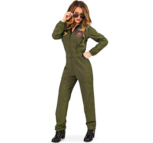 KarnevalsTeufel Kampfpilotin Overall in Olivegrün für Frauen inkl. Brille (40) von KarnevalsTeufel.de