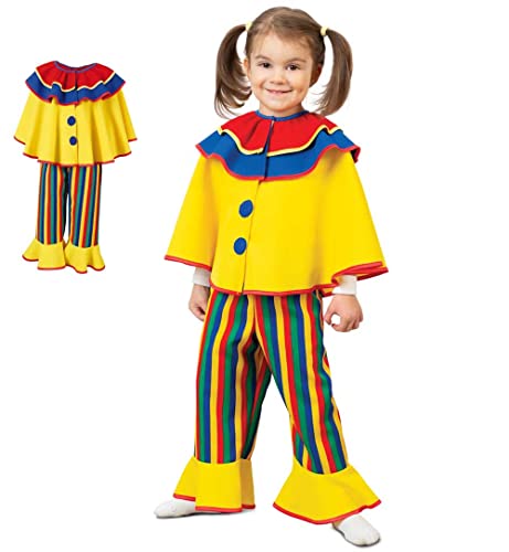 KarnevalsTeufel Kinder Kostüm Clown Spaßmacher Zirkusclown 2 tlg. Oberteil - Poncho und Hose -Schlaghose bunt gestreift Klassiker für Jungen und Mädchen Harlekin (86) von KarnevalsTeufel.de