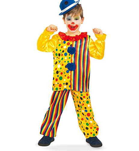 KarnevalsTeufel Kinderkostüm Clown in gelb mit Buntem Muster 2-teilig Hose und Oberteil Harlekin Hofnarr Schalk Schelm Verkleidung (104) von KarnevalsTeufel.de