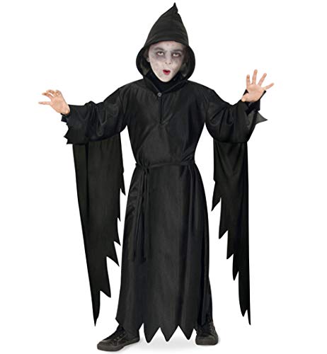 KarnevalsTeufel Kinderkostüm Horror Kutte schwarz im Fetzenlook mit spitzer Kapuze und Gürtel (128/140) von KarnevalsTeufel.de