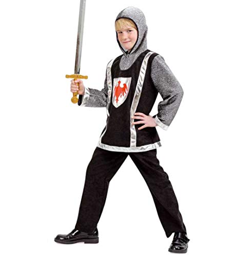 KarnevalsTeufel Kinderkostüm Ritter 2-teilig Hose und Oberteil mit Kapuze in schwarz-Silber Rüstung Mittelalter Kettenhemd (152) von KarnevalsTeufel.de