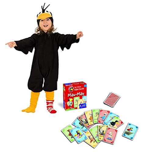 KarnevalsTeufel Kinderkostüm Set Der kleine Rabe Socke Overall & Mütze inklusive Spiel Auswahlmöglichkeiten Mau-Mau Memo-Spiel Puzzle Kinderspiel Kostüm (Mau-Mau, 104) von KarnevalsTeufel.de