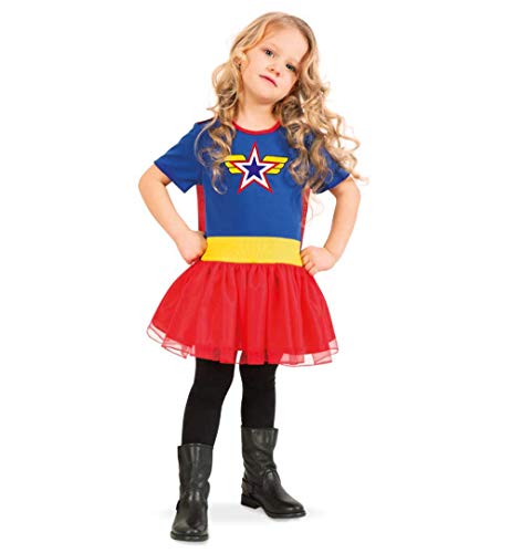 KarnevalsTeufel Kinderkostüm Super Wendy Kleid in blau mit rotem Rock und abnehmbarem Cape Superheldin Verkleidung Retterin Heldin Supergirl (116) von KarnevalsTeufel.de