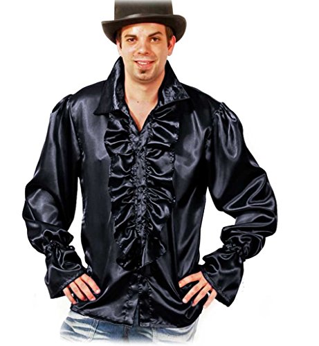 KarnevalsTeufel Kostüm Oberteil Rüschenhemd 70er Party Langarm mit Kragen und Knopfleiste (XL, Schwarz) von KarnevalsTeufel.de