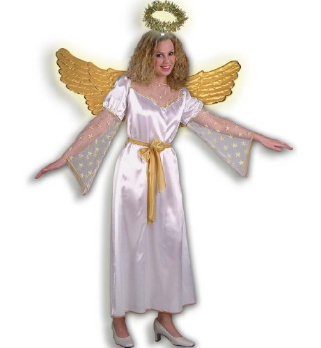 KarnevalsTeufel Kostüm Outfit Engel Kleid Gold Weiß ca. Knöchellang Rundhalsausschnitt mit Gürtel Weihnachtsengel (38) von KarnevalsTeufel.de