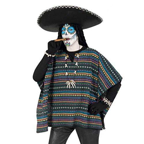 KarnevalsTeufel Kostüm Set Poncho und Sombrero 2-tlg. Hut Mexikaner in schwarz Poncho El Taco bunt gestreift Dia de Los Muertos von KarnevalsTeufel.de