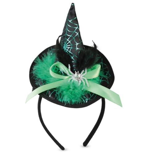 KarnevalsTeufel Mini-Hexenhut-Haarreif mit Spinnen-Design für Halloween Karneval und Mottopartys Einheitsgröße (Grün) von KarnevalsTeufel.de