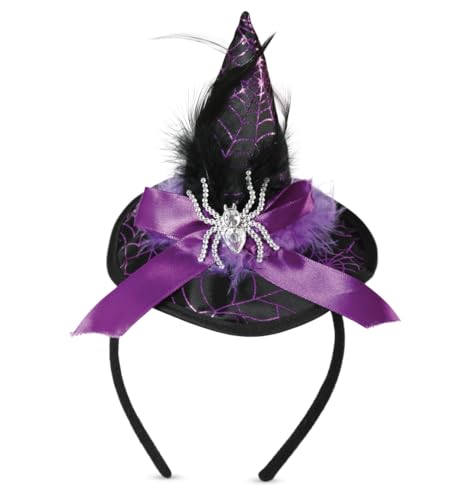 KarnevalsTeufel Mini-Hexenhut-Haarreif mit Spinnen-Design für Halloween Karneval und Mottopartys Einheitsgröße (Lila) von KarnevalsTeufel.de