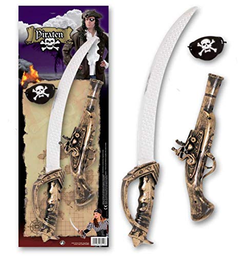 KarnevalsTeufel Piraten Set 3 Teile (Säbel Augenklappe Pistole) Pirat Seeräuber Zubehör Seemann Accessoire von KarnevalsTeufel.de