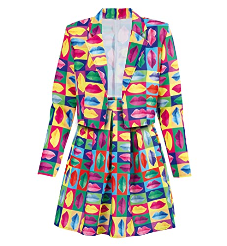 KarnevalsTeufel Pop Art Damenkostüm Jacke, Rock, Krawatte PopArt Kiss Comic Retro Vintage Karneval Mottoparty Kussmund Disco Hippie (36) von KarnevalsTeufel.de