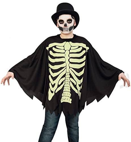KarnevalsTeufel Skelett Umhang für Kinder GID bunt weiß nachtleuchtend Halloween Kinderkostüm Verkleiden Poncho Knochen Überwurf Auswahlmöglichkeiten (Weiß, 128/140) von KarnevalsTeufel.de