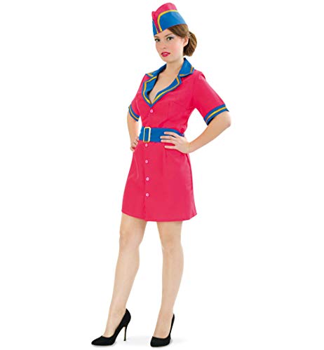 KarnevalsTeufel Stewardess Kostüm Kleid Pink mit Kappe und Gürtel Flugbegleiterin JGA Karneval Dress Robe Uniform (38) von KarnevalsTeufel.de
