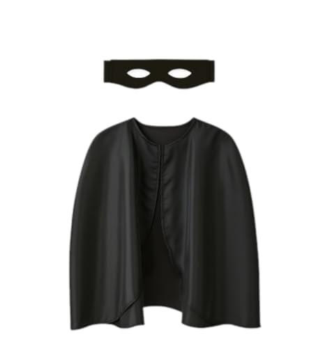 KarnevalsTeufel Superhelden Kostüm – Schwarzer Umhang & Maske für Jungen & Mädchen – Größen 98, 104/116, 128/140 (104/116) von KarnevalsTeufel.de