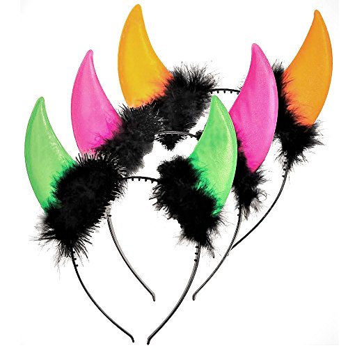 KarnevalsTeufel Teufelshörner in Neonfarben, Marabufedern, Haarreif, Devil, Satan, Teufel, Halloween (orange) von KarnevalsTeufel.de