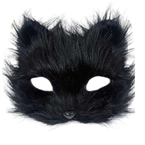 KarnevalsTeufel Tiermaske aus Plüsch – DIY Maske für Cosplay, Manga, Halloween & Karneval – Flauschige Fellmaske mit Ohren & Nase, Schwarz, Weiß & Braun für Erwachsene (Schwarz) von KarnevalsTeufel.de