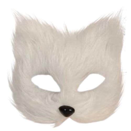 KarnevalsTeufel Tiermaske aus Plüsch – DIY Maske für Cosplay, Manga, Halloween & Karneval – Flauschige Fellmaske mit Ohren & Nase, Schwarz, Weiß & Braun für Erwachsene (Weiß) von KarnevalsTeufel.de