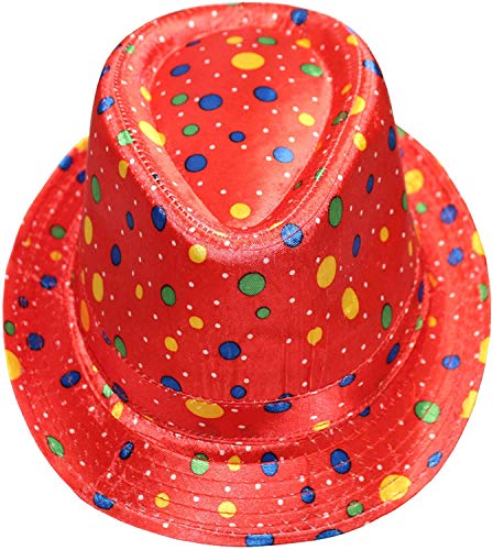 KarnevalsTeufel Trilby Party Hut Discohut Sommerhut Rot mit bunten Punkten Verschiedene Designs und Farben (Dots rot) von KarnevalsTeufel.de