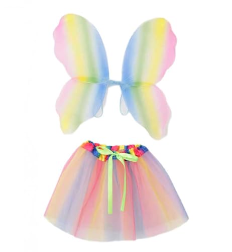 KarnevalsTeufel Zauberhaftes Regenbogen-Schmetterlingskostüm für Kinder – Flügel & Tüllrock Set – Bunte Verwandlung in eine Fantasiegestalt – Größe 104/116 von KarnevalsTeufel.de