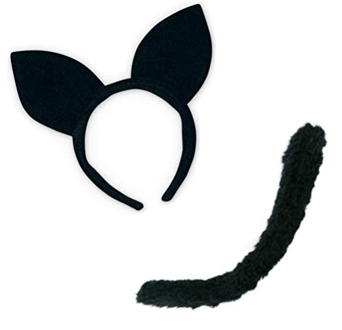 KarnevalsTeufel Zubehör-Set Katze, 2-teilig Katzenohren und Katzenschwanz, schwarz | Tierkostüm, Fellnase, Samtpfote von KarnevalsTeufel.de
