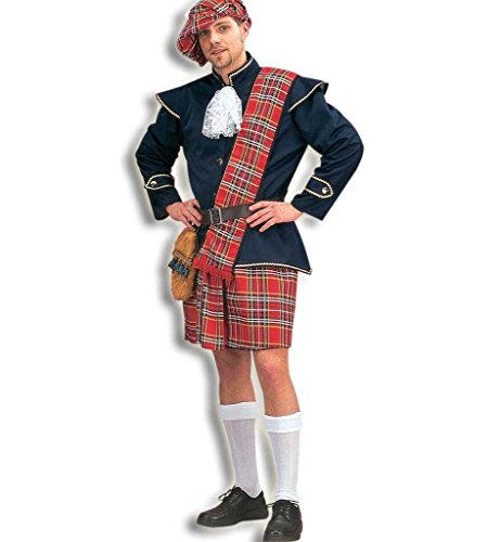 KarnevalsTeufel.de Herrenkostüm Schotte - bestehend aus blauem Oberteil mit Schärpe und Rock/Kilt im Schottenkaro + Gürtel mit Tasche Schottland Uniform Nationalkleidung - Gr. 56 von KarnevalsTeufel.de