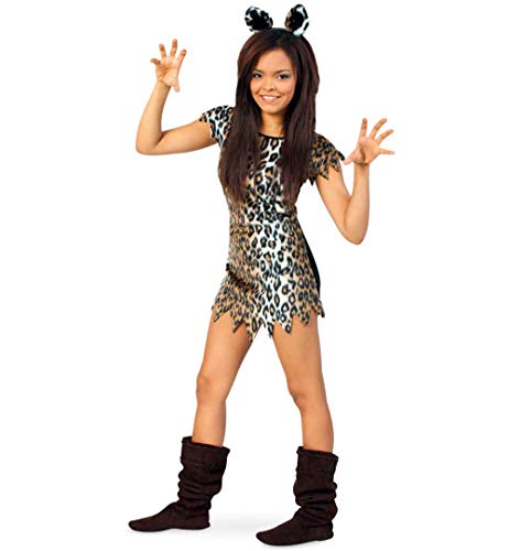 KarnevalsTeufel.de Kinderkostüm Kleid Casie braun-weißes Leopardenmuster abgewetzter Look in verschiedenen Größen erhältlich Katze Leopard Raubkatze wild süß (Gr. 140) von KarnevalsTeufel.de