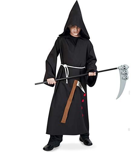 KarnevalsTeufel.de Kinderkostüm Sensenmann Kutte in schwarz mit Kapuze und Kordel Tod Henker Halloween Verkleidung (140) von KarnevalsTeufel.de
