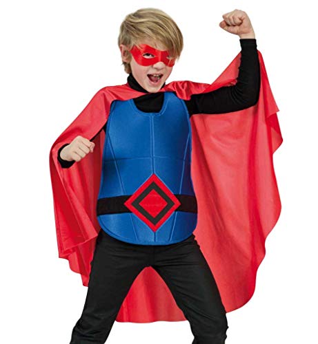 KarnevalsTeufel.de Kinderkostüm Superhero Umhang Brustpanzer Maske Superheld Rot Blau Gr 104/116-128/140 (104/116) von KarnevalsTeufel.de