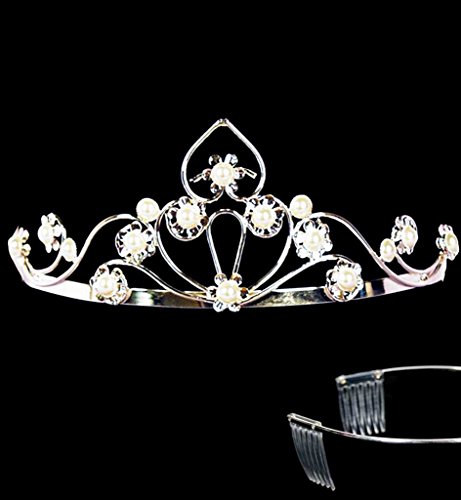 KarnevalsTeufel.de Luxus Strass Diadem, mit Kämmchen, Perlen, Silber, Hochzeit, Haarschmuck (Modell G) von KarnevalsTeufel.de