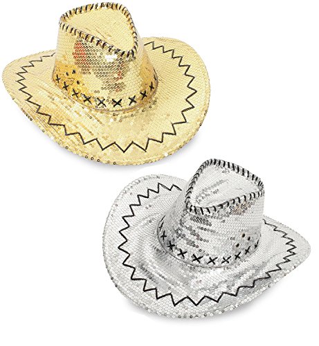 KarnevalsTeufel.de Pailletten Cowboy Cowboyhut Sylvesterhut Glitzerhut Glitzcowboy Neujahr Sylvester Silvesterhut Parthut Gold oder Silber Silvesterparty Happy New Year (Gold) von KarnevalsTeufel.de