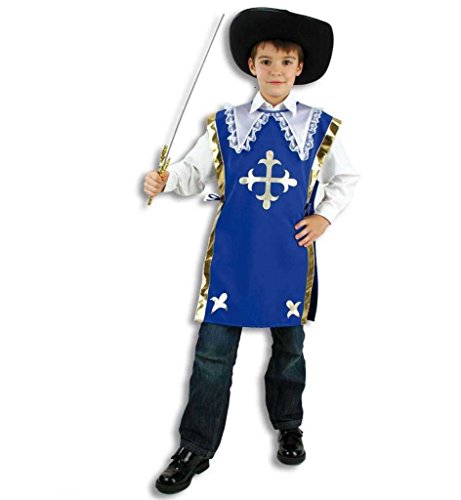 Karnevalsteufel Kinderkostüm -Überwurf- Athos Musketier 1-tlg. Überwurf blau-weiß Fechter Musketierkostüm für Kinder (128/140) von KarnevalsTeufel.de