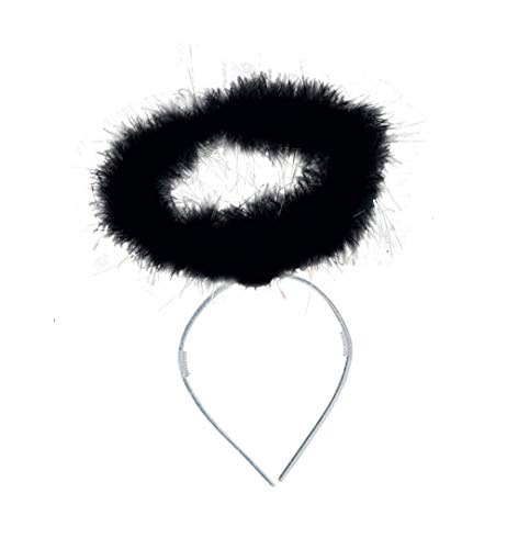 Haarreif Heiligenschein in 2 Federn Halloween Karneval Accessoire (schwarz) von KarnevalsTeufel.de