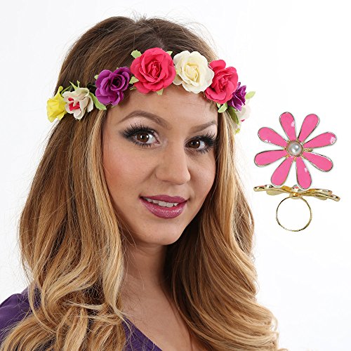 KarnevalsTeufel Kostüm Accessoire bunt Hippie-Set Haarband und Ring Flowerpower Einheitsgröße 1 Set 2 Teile KarnevalsTeufel Kostüm Accessoire bunt Hippie-Set Haarband und Ring Flowerpower Einheitsgröße 1 Set 2 Teile von KarnevalsTeufel.de