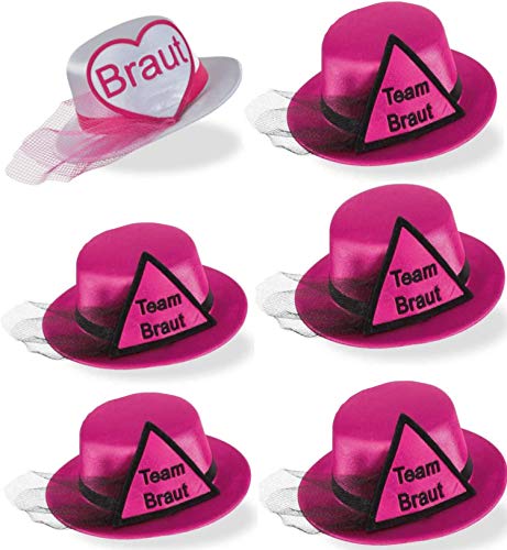 KarnevalsTeufel.de Junggesellinnenabschied, Set für die Braut, Brautfreundinnen, Hochzeit, JGA Party Brautparty (Hut Set 6 Stück) von KarnevalsTeufel.de