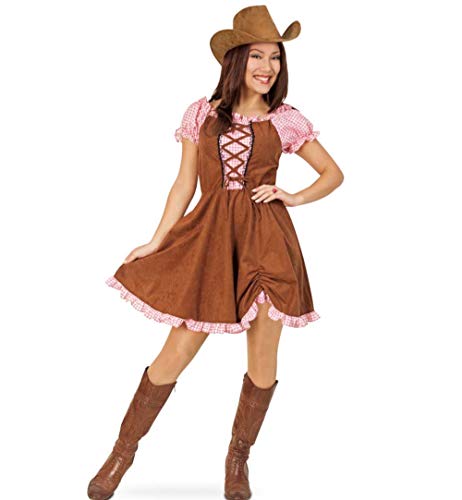 KarnevalsTeufel Cowgirl Kostüm Set, 2 Tlg. Hut und Kleid rosa braun Wilder Westen (42) von KarnevalsTeufel.de