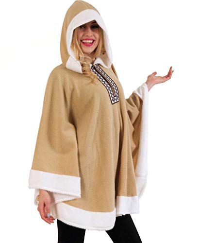 KarnevalsTeufel Damenkostüm Poncho Eskimo mit Kapuze, Fleece, Inuit, Eskimofrau, Fasching, Karneval, Mottoparty von KarnevalsTeufel.de