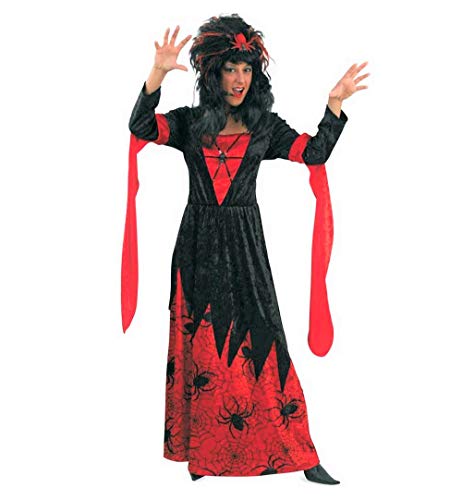 KarnevalsTeufel Damenkostüm Samantha Spinnenfrau Kleid in rot-schwarz mit Spinnenaufdruck Kostüm für Erwachsene (36) von KarnevalsTeufel.de