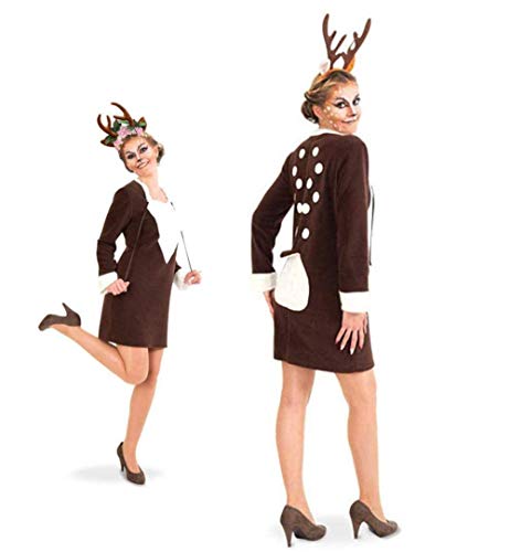 KarnevalsTeufel Damenkostüm-Set Rehlein Kleid inkl. Haarreif, Geweih Rentier Karneval Märchen Tierkostüm (Modell 1, 36) von KarnevalsTeufel.de