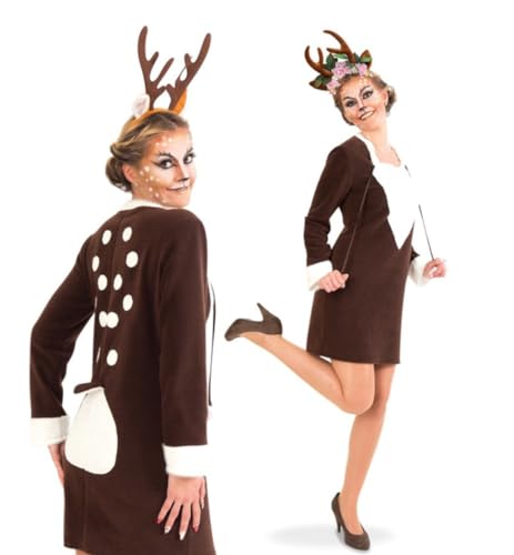 KarnevalsTeufel Damenkostüm-Set Rehlein Kleid inkl. Haarreif, Geweih Rentier Karneval Märchen Tierkostüm (Modell 2, 36) von KarnevalsTeufel.de