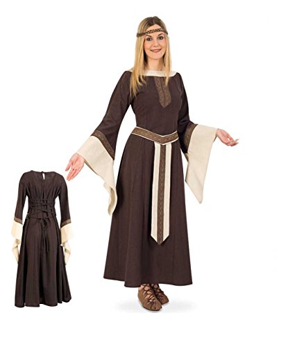 KarnevalsTeufel Edelfrau-​Kleid braun beige langarmiges langes Kleid mit Gürtelblende (L) von KarnevalsTeufel.de